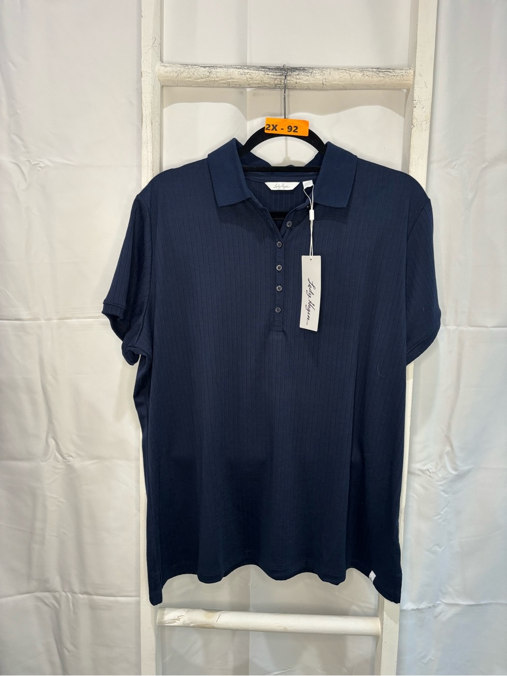 Lady Hagen Navy Ribbed Polo Short Sleeve Tee
